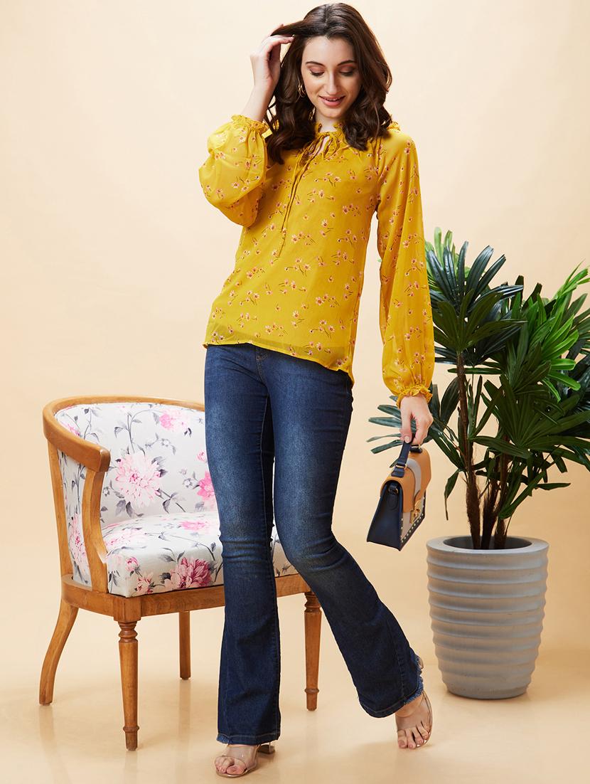 yellow floral printed regular top - 21237848 - Standard Image - 3