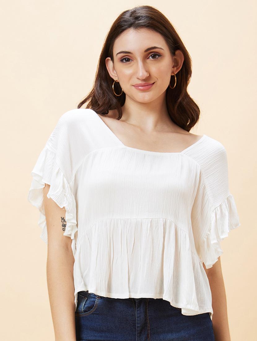 white viscose peplum top - 21237851 -  Zoom Image - 0