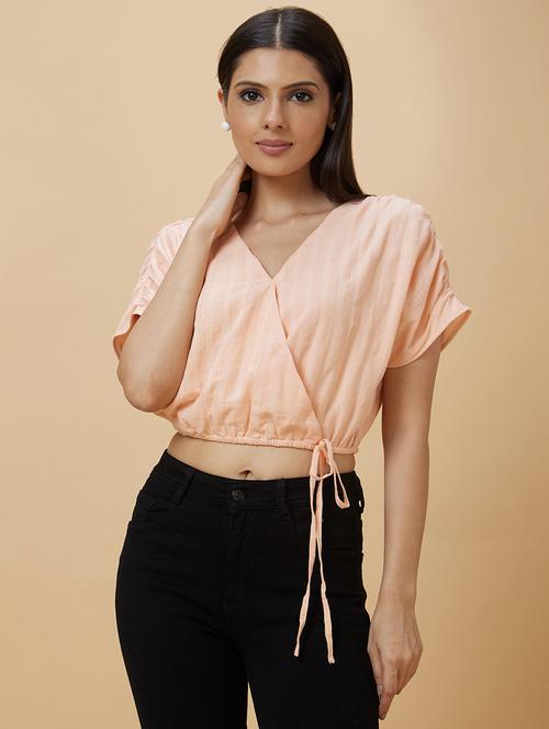 peach cotton wrap top - 21237865 -  Standard Image - 0