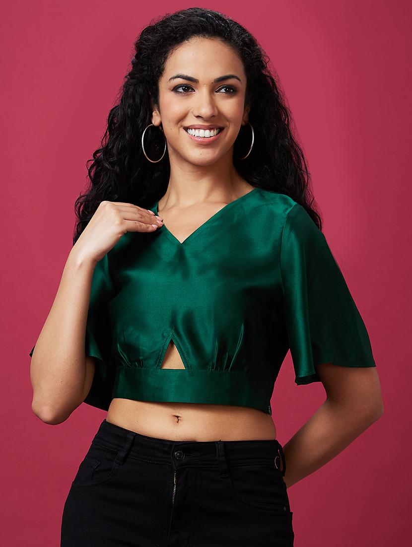 green polyester crop top - 21237889 - Zoom Image - 0