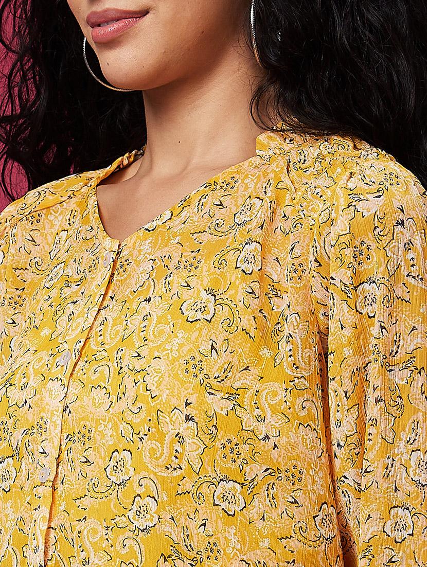 women yellow floral printed top with inner - 21237893 - Standard Image - 5
