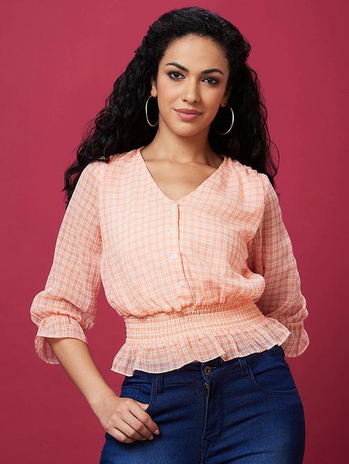 peach polyester peplum top - 21237896 - Standard Image - 0