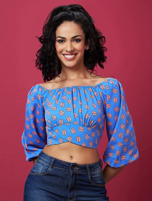 blue graphic crop top - 21237897 -  Standard Image - 0