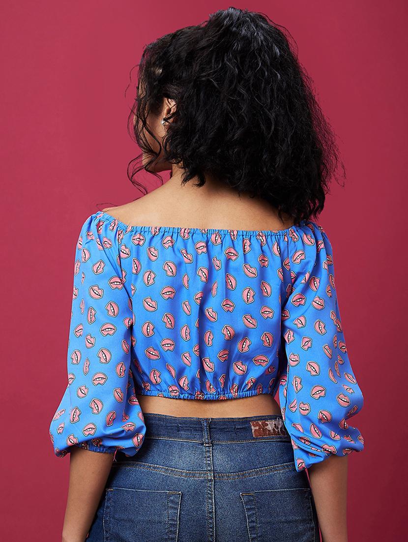 blue graphic crop top - 21237897 - Standard Image - 3