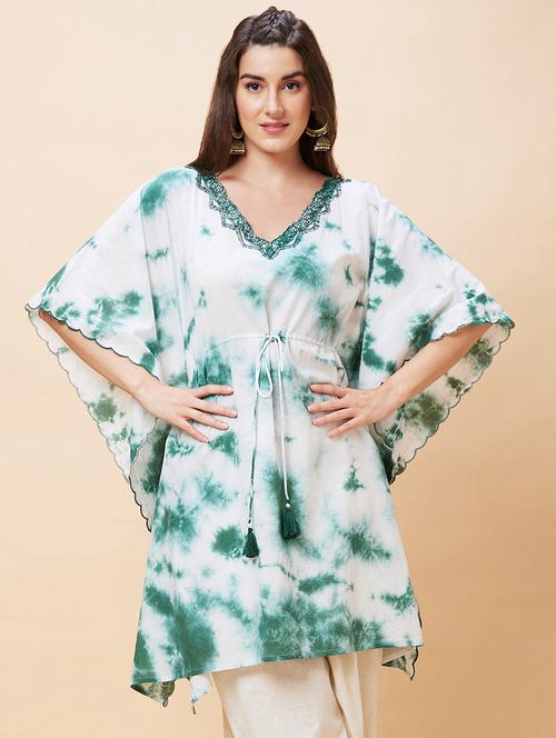 women v-neck tie & dye kaftan kurta - 21237913 -  Standard Image - 0