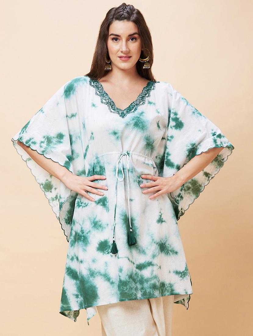 women v-neck tie & dye kaftan kurta - 21237913 -  Zoom Image - 0