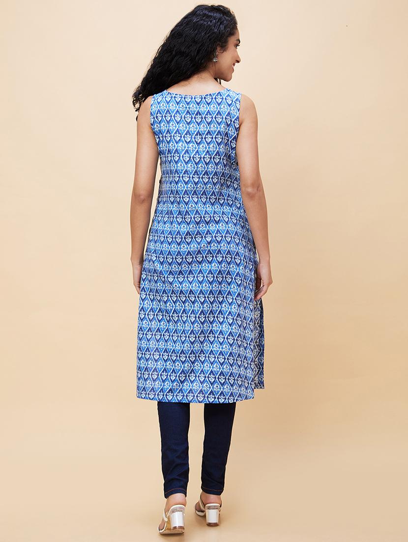 women boat neck printed straight kurta - 21237915 - Standard Image - 3