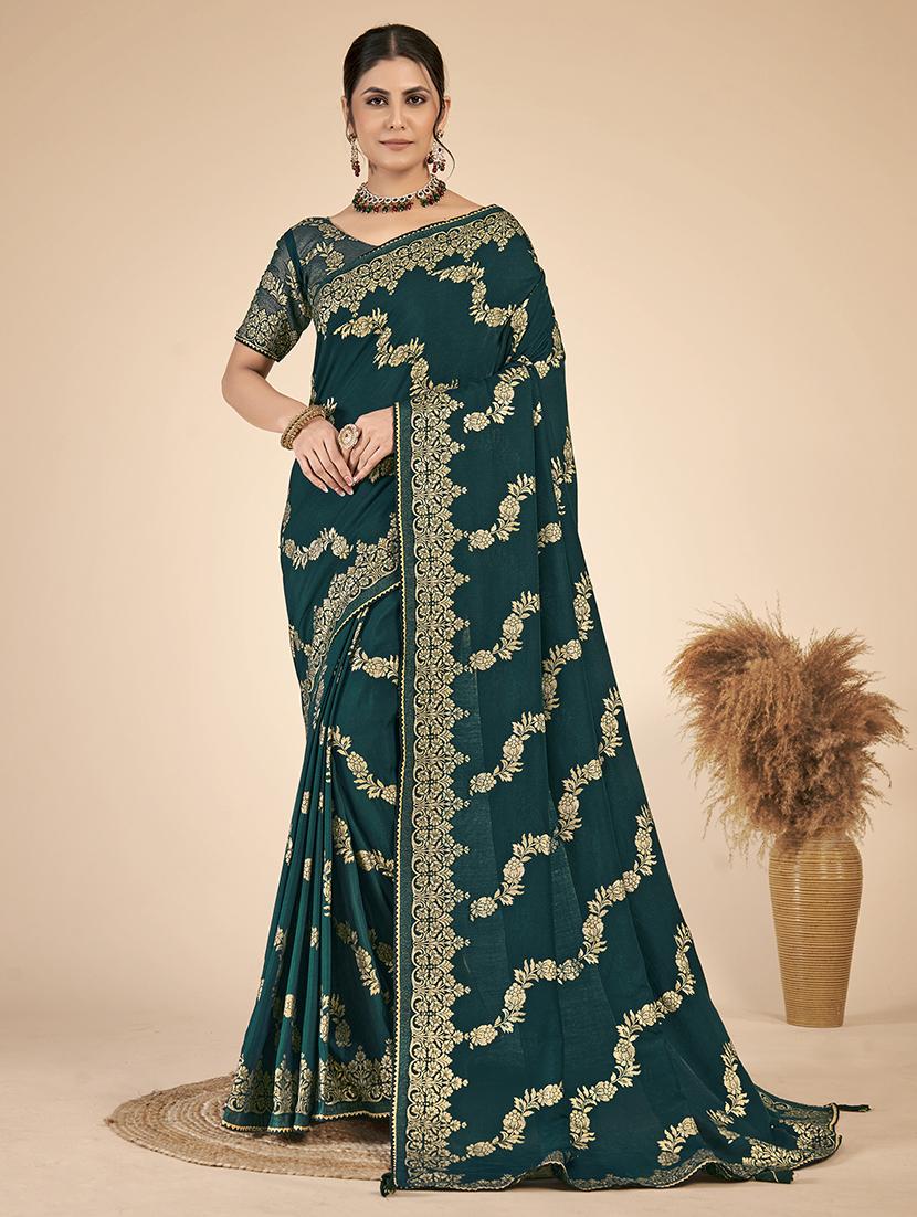 women solid with work bordered saree with blouse