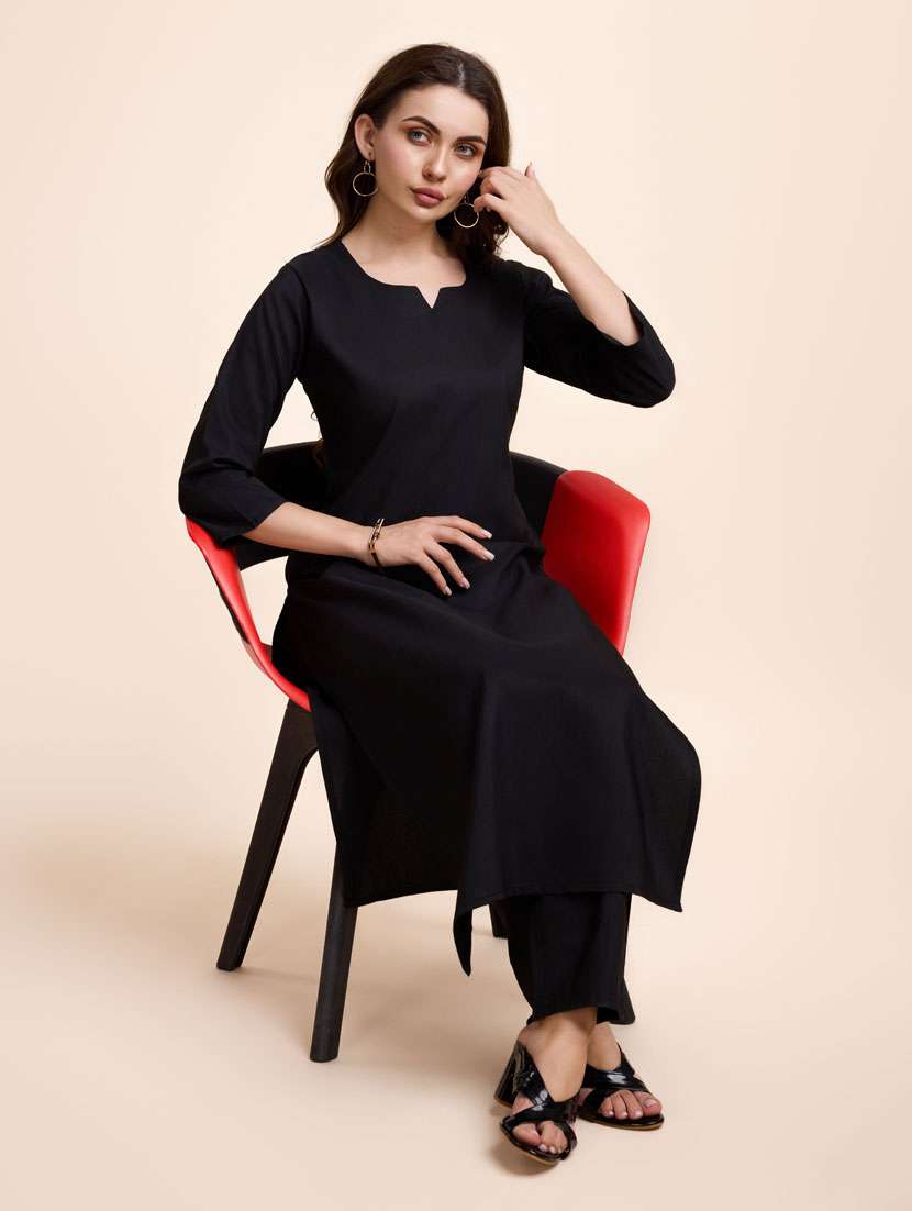 women black solid  kurta pant set - 21238048 -  Standard Image - 3