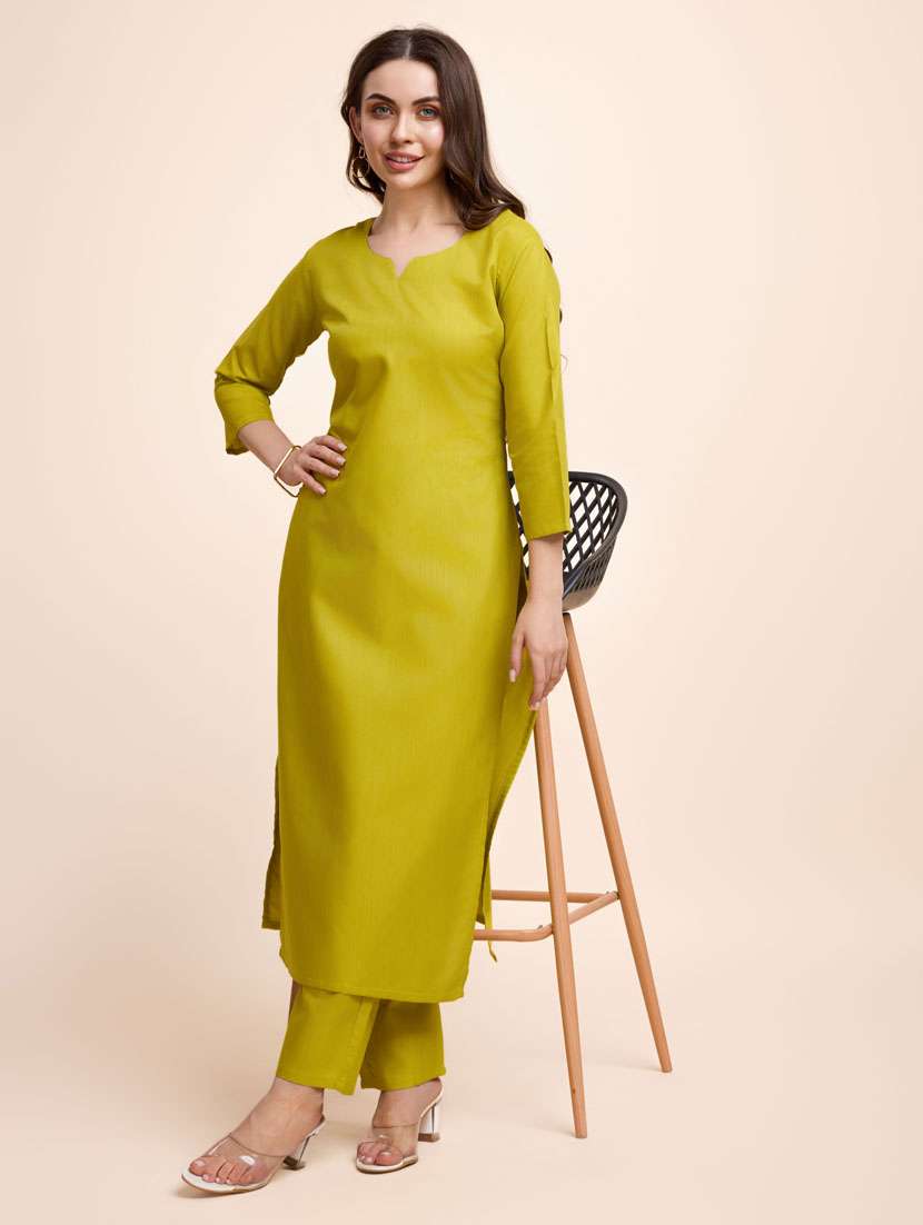 green kurta & pant set - 21238050 -  Standard Image - 3