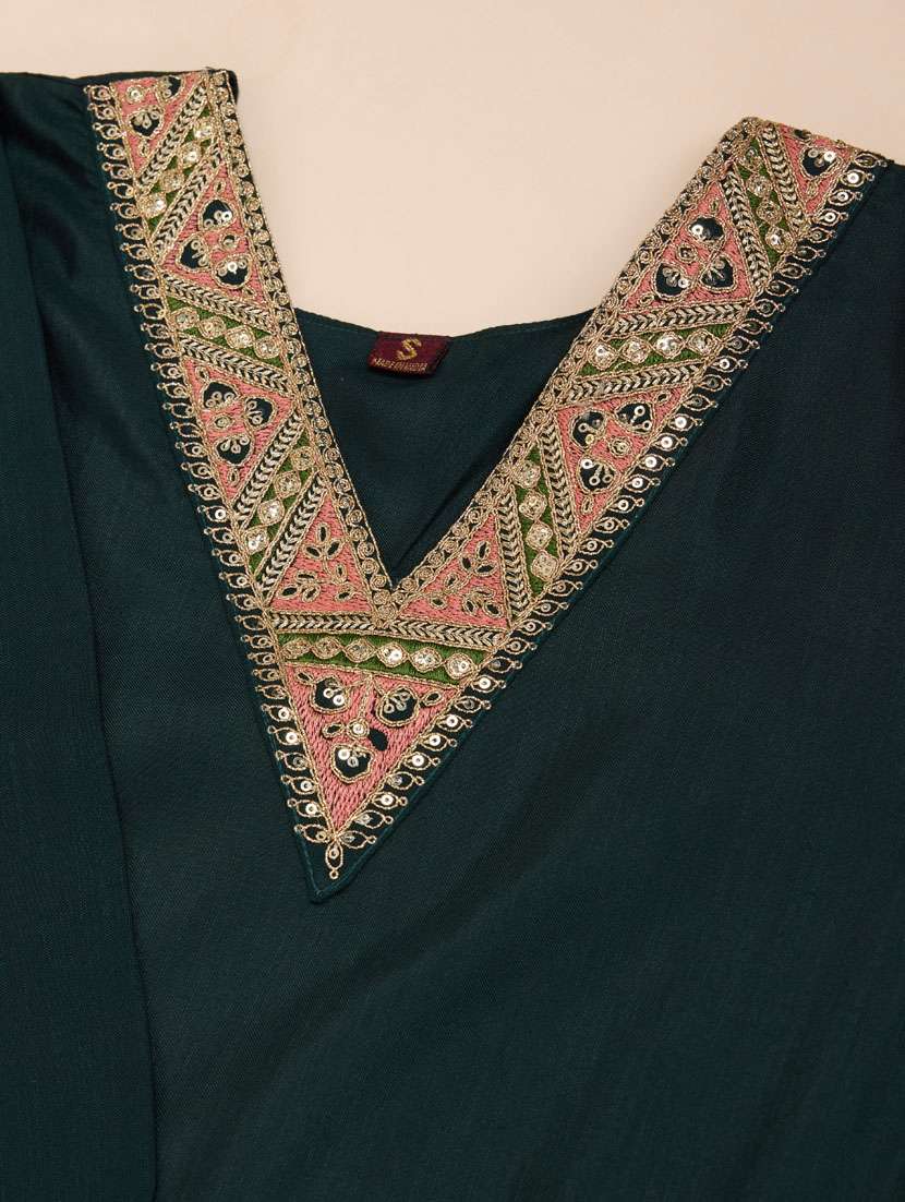women green v neck kurta pant set - 21238051 -  Standard Image - 5