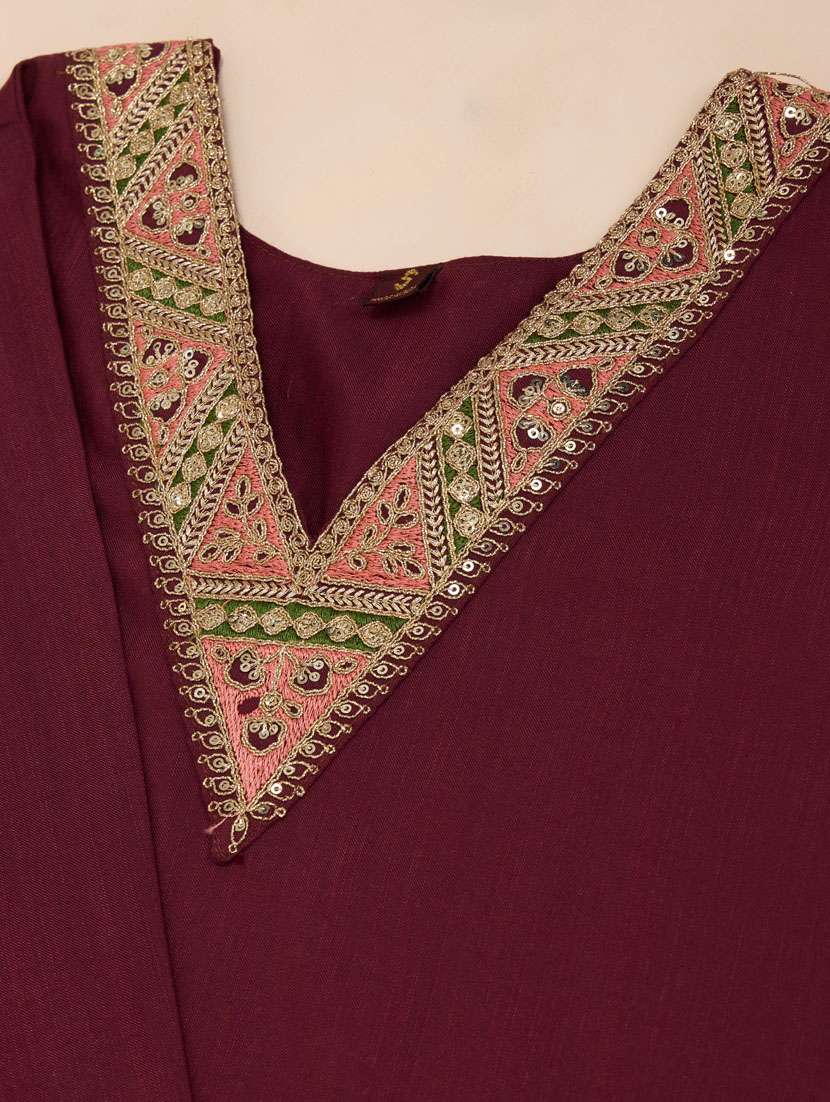 women maroon solid  kurta pant set - 21238052 -  Standard Image - 5