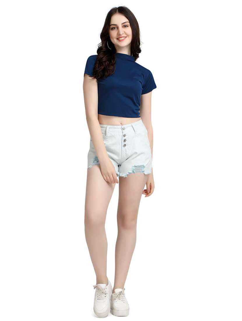women round neck solid crop top