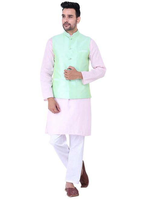 men mandarin neck kurta pyjama set with jacket - 21238489 - Standard Image - 0