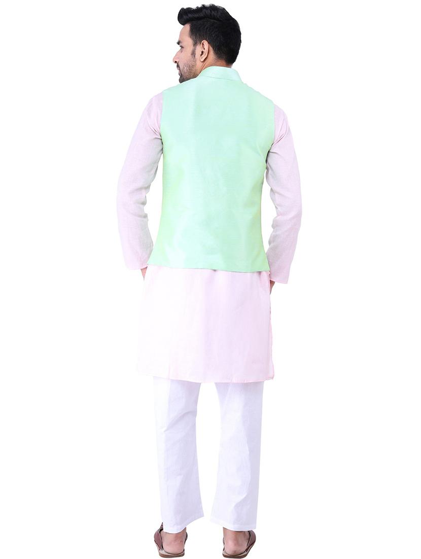 men mandarin neck kurta pyjama set with jacket - 21238489 - Standard Image - 3