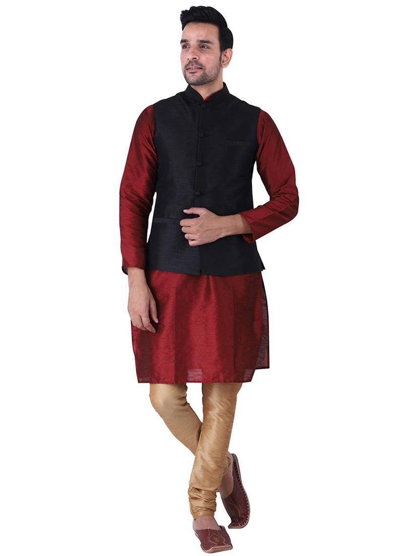men mandarin neck kurta pyjama set with jacket - 21238496 - Zoom Image - 0