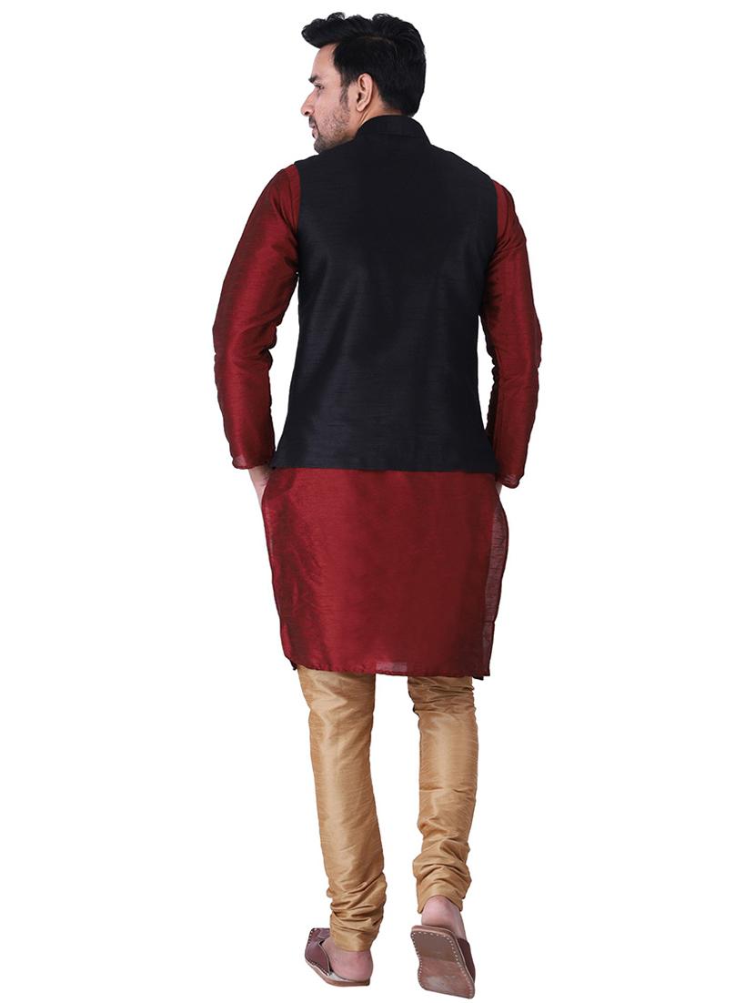 men mandarin neck kurta pyjama set with jacket - 21238496 - Standard Image - 3
