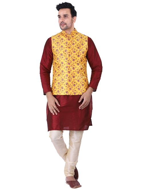 men mandarin neck kurta pyjama set with jacket - 21238500 -  Standard Image - 0