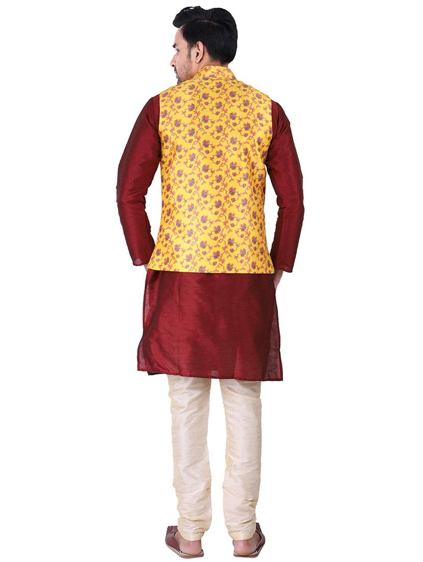 men mandarin neck kurta pyjama set with jacket - 21238500 - Standard Image - 3