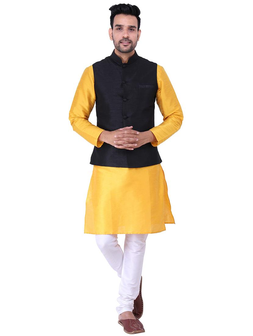 men mandarin neck kurta pyjama set with jacket - 21238505 -  Zoom Image - 0
