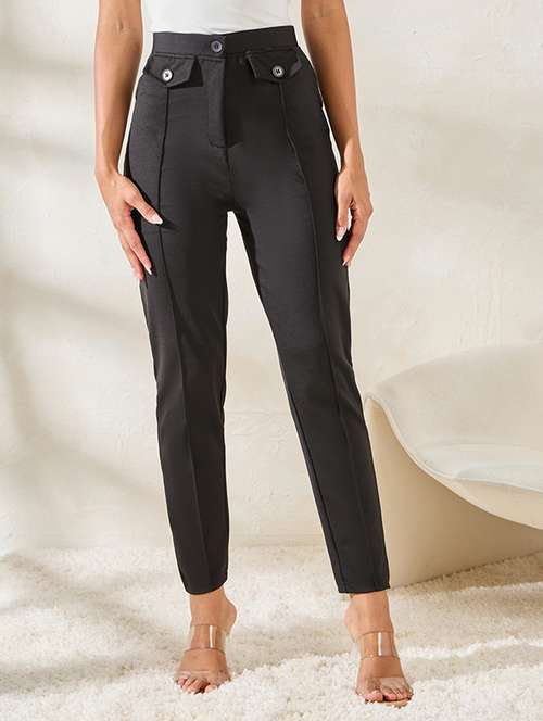  women solid high rise cigarette pant - 21238608 -  Standard Image - 0