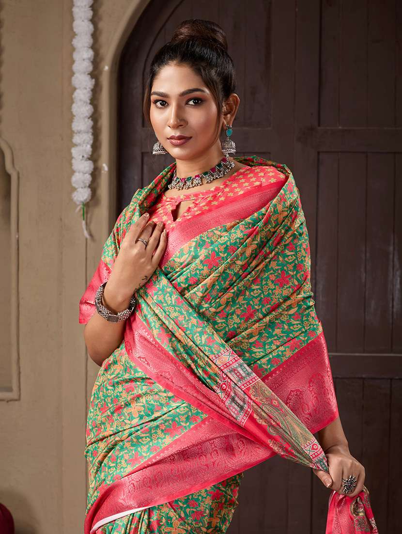 women printed bordered saree with blouse - 21240057 -  Standard Image - 3
