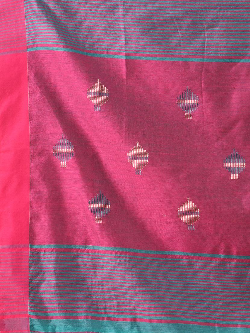 teal cotton blend handloom saree with blouse - 21240617 - Standard Image - 3