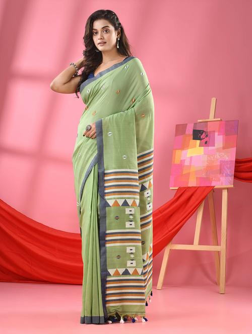 green art silk handloom saree with blouse - 21240626 -  Standard Image - 0