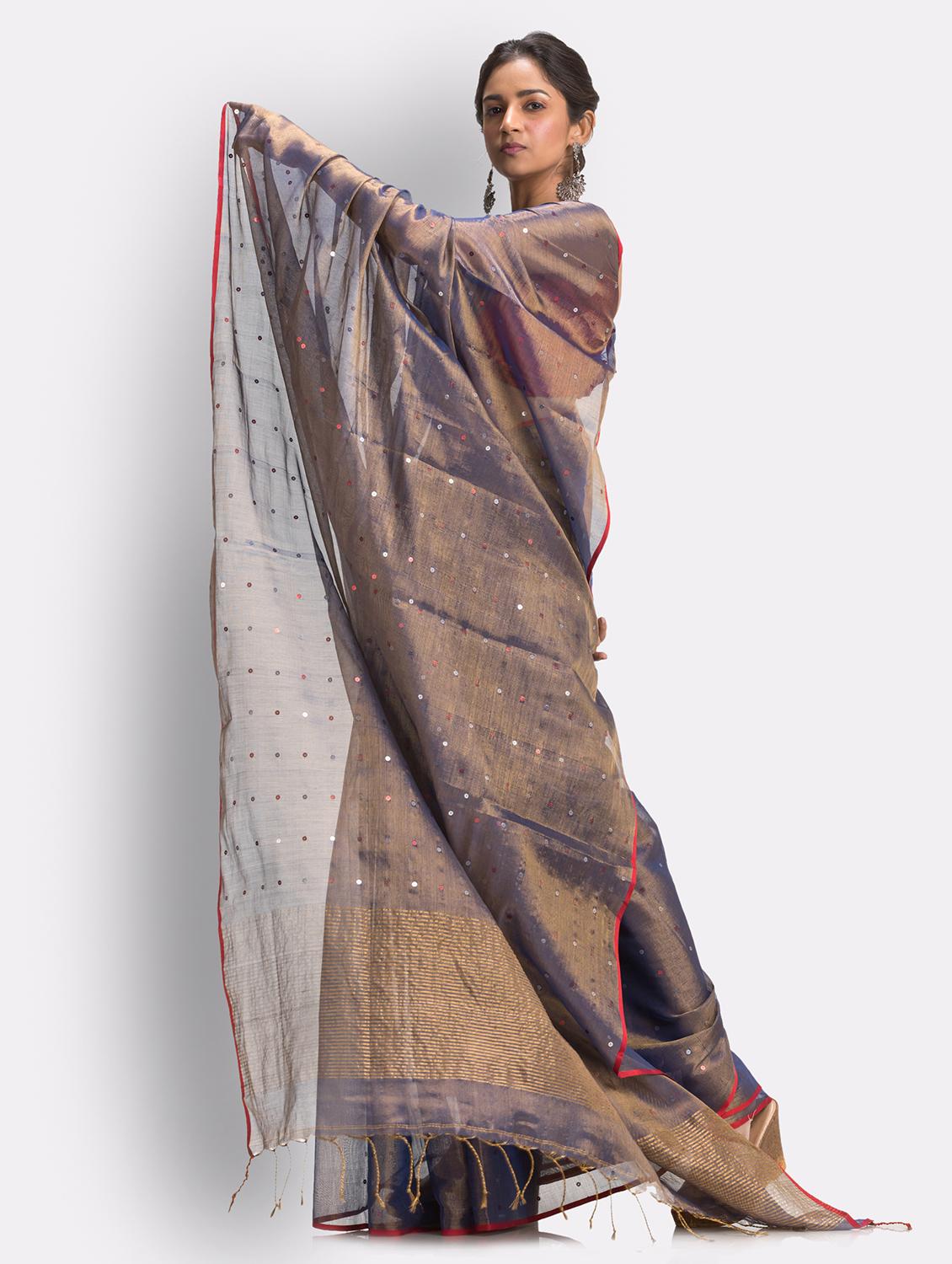 grey cotton handloom saree - 21241228 - Standard Image - 3