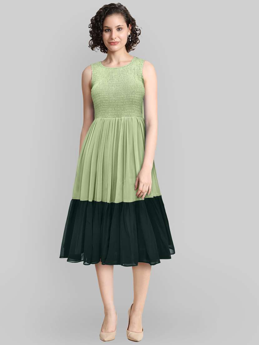 olive georgette fit & flare dress - 21241252 -  Zoom Image - 0