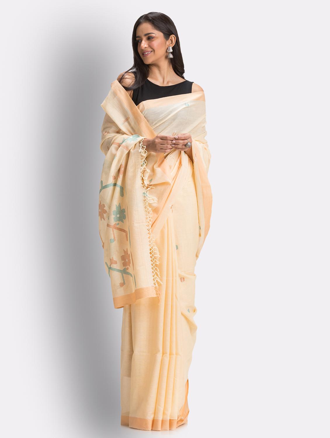 cream handloom saree with blouse - 21241991 -  Zoom Image - 0