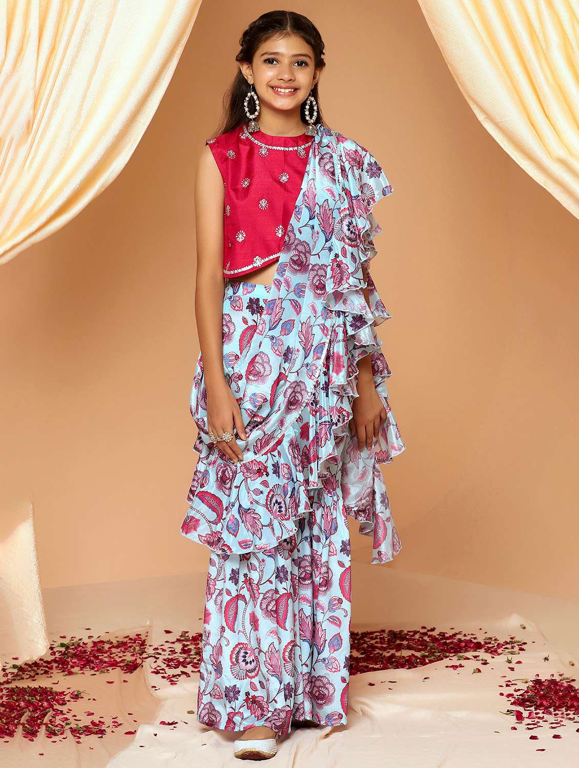 blue polyester kurta palazzo set 