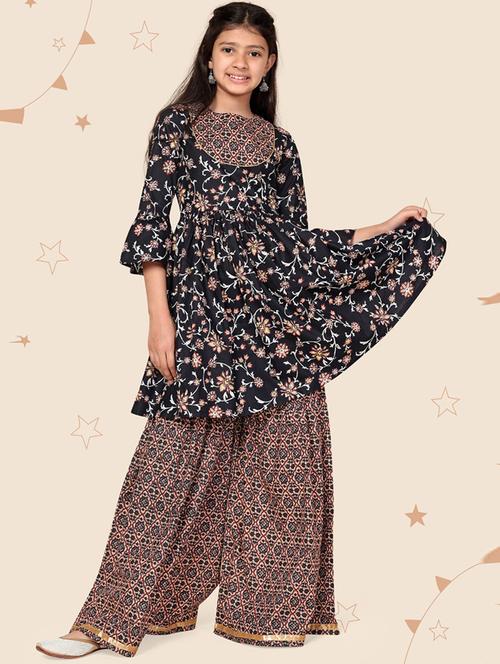 navy blue cotton blend kurta palazzo set - 21242754 - Standard Image - 0