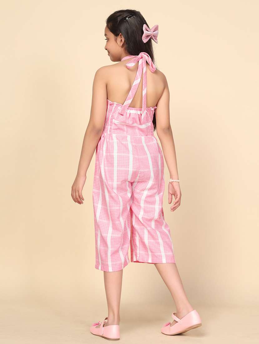 girls checks printed full length jumpsuit - 21242837 -  Standard Image - 3