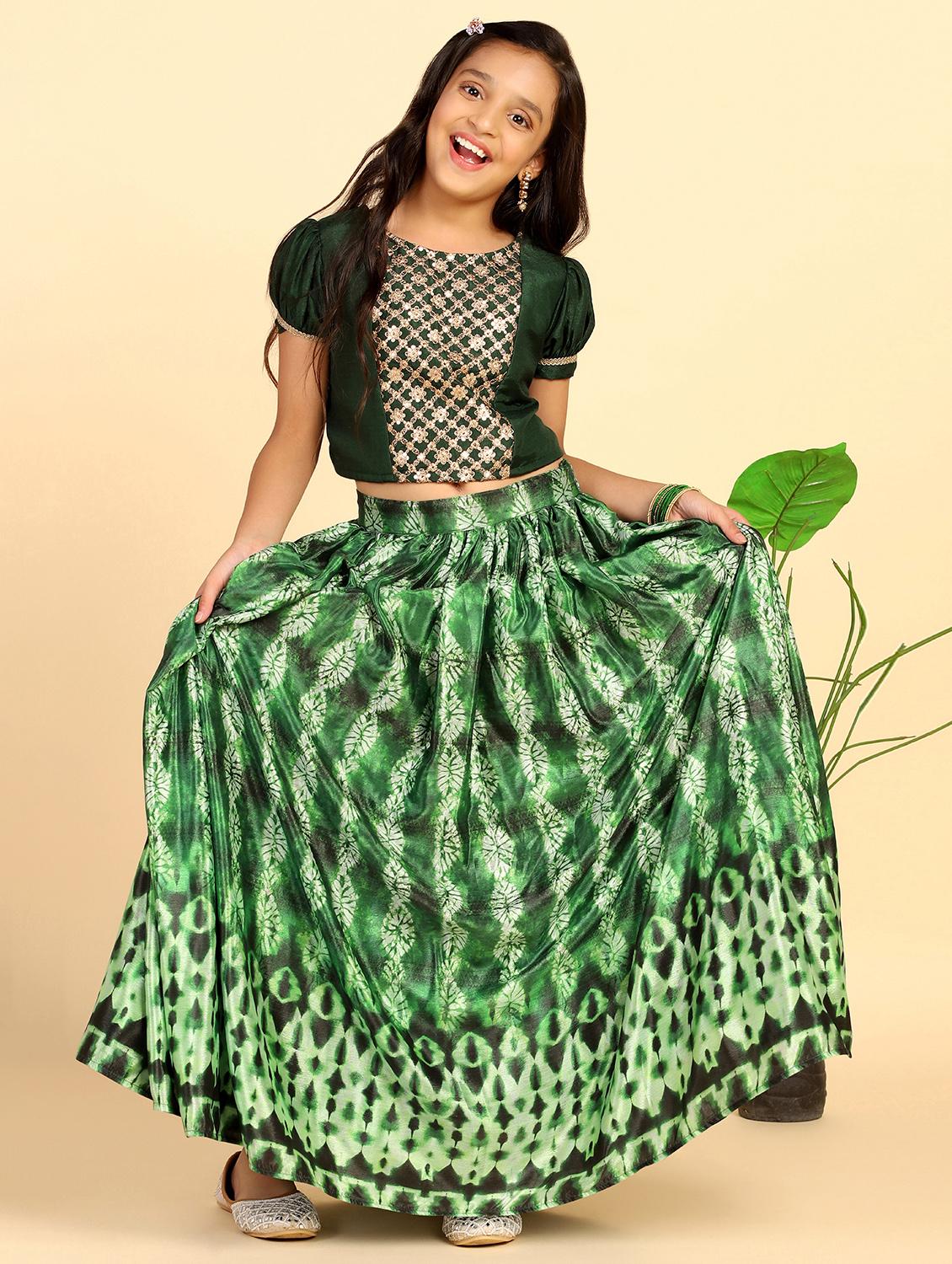 girls green round neck lehenga choli