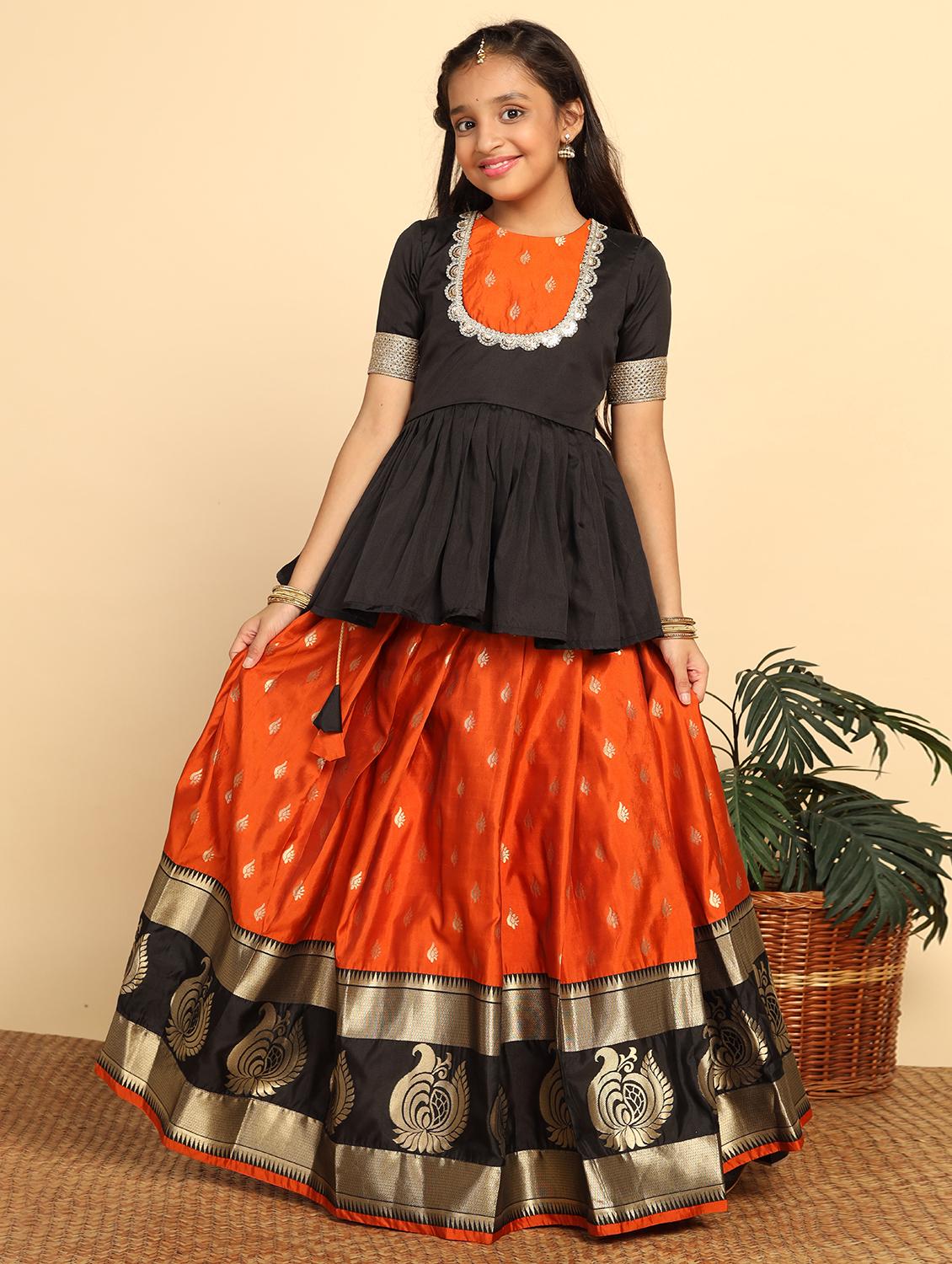 girls black round neck lehenga choli