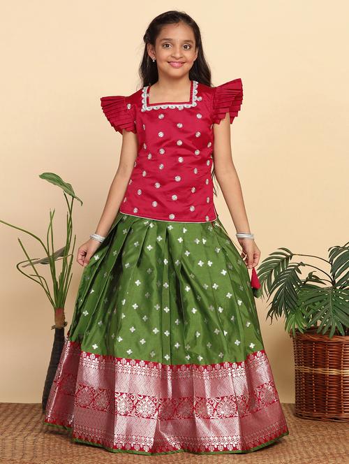girls red square neck lehenga choli - 21243628 - Standard Image - 0
