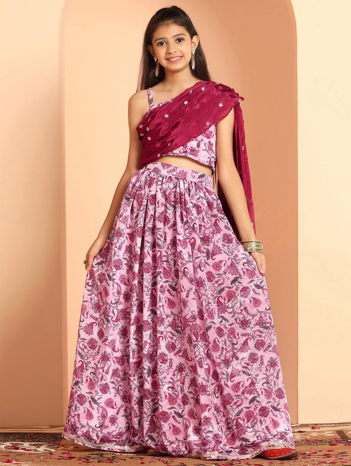 girls pink printed lehenga choli - 21243650 - Zoom Image - 0