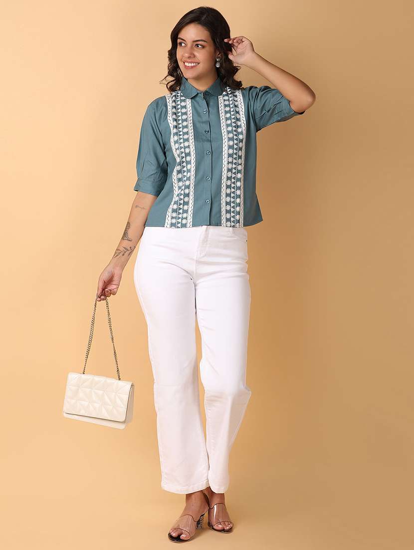 women blue cotton regular top - 21244185 -  Standard Image - 3