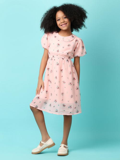 girls peach floral printed frock - 21244231 -  Standard Image - 0