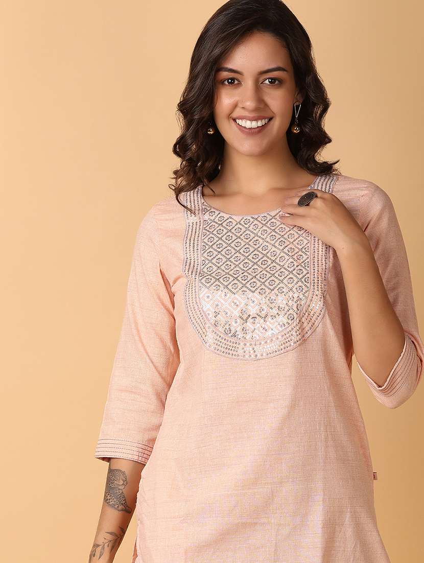 women three quarter sleeve straight kurta - 21244309 -  Standard Image - 3