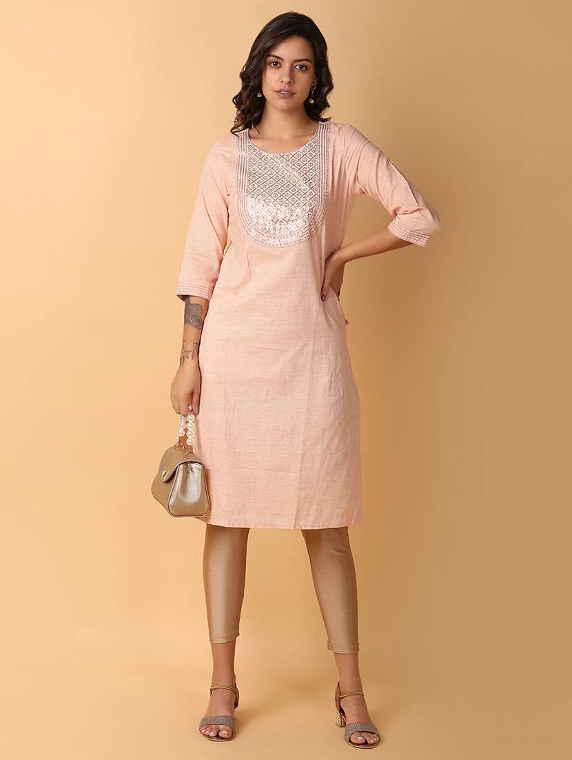 women three quarter sleeve straight kurta - 21244309 -  Standard Image - 5
