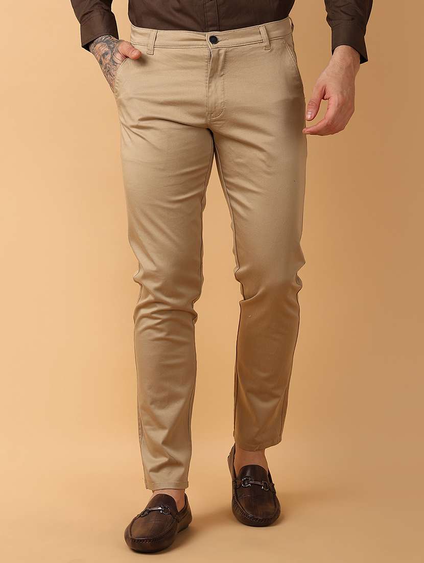 men solid chinos casual trouser