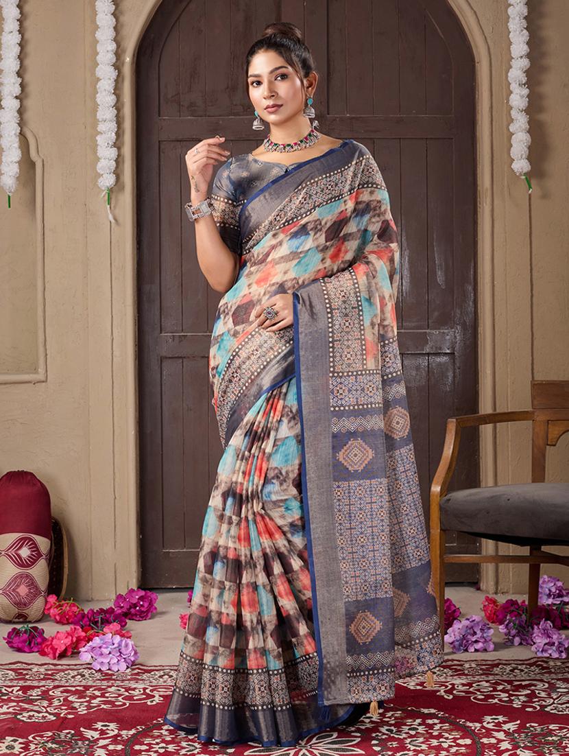 women printed bordered saree with blouse - 21244461 -  Zoom Image - 0