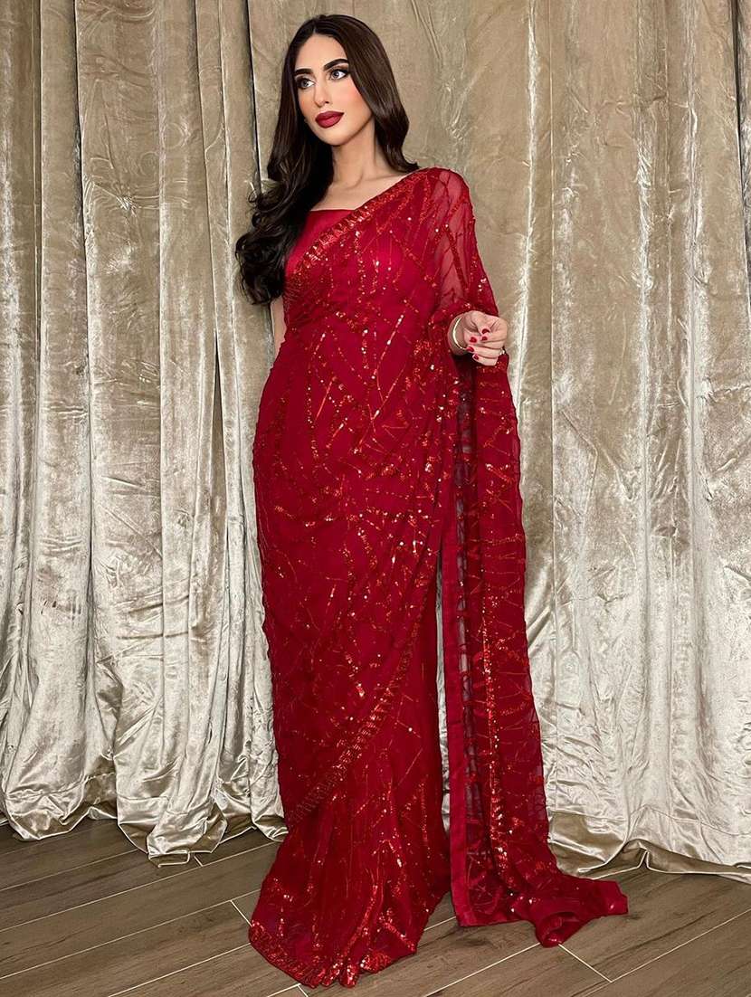 women sequined work saree with blouse