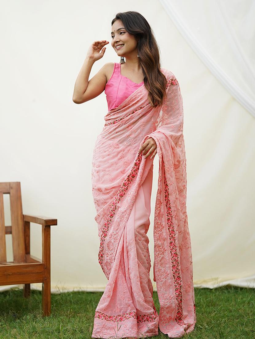 peach georgette embroidered saree - 21244512 - Zoom Image - 0