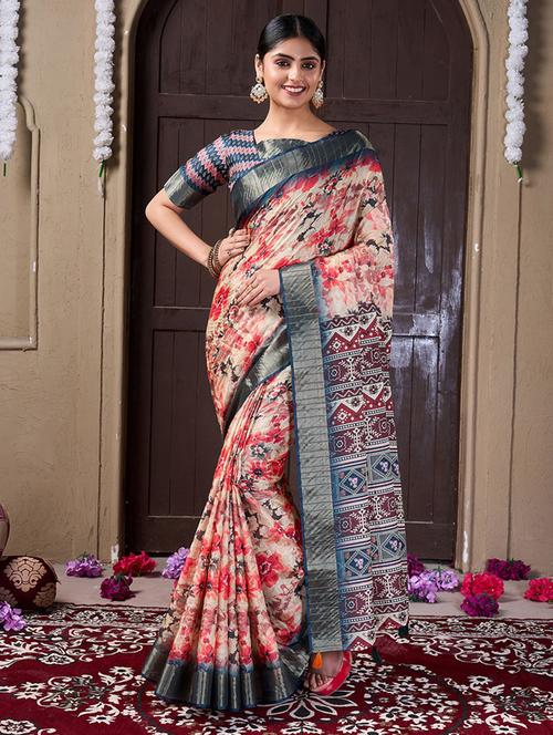 women printed saree with blouse - 21244606 -  Standard Image - 0
