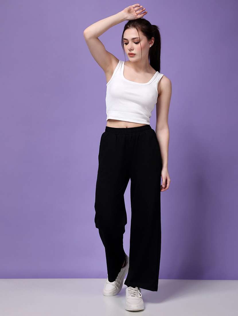 mid rise solid track pant - 21244636 - Standard Image - 3
