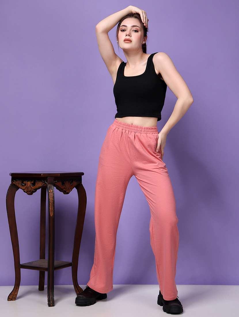 mid rise solid track pant - 21244637 -  Standard Image - 3