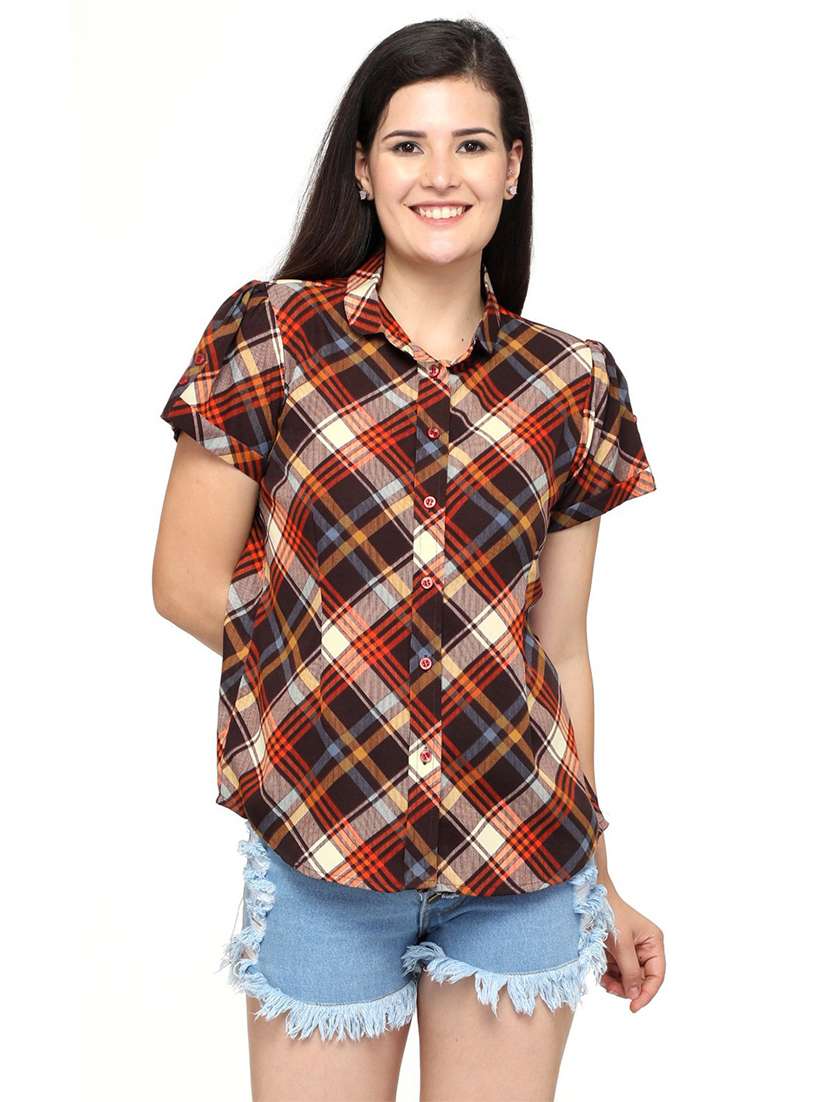 brown checkered regular shirt